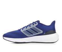 This product is part of the adidas® End Plastic Waste movement and contains recycled content, Breathable mesh upper with padded collar and fabric lining, Lace-up closure with synthetic support cage design, Cushioned insole with fabric lining, Sculpted foam midsole and durable rubber outsole, adidas® branding details including iconic three stripes | Men's Adidas Ultrabounce Sustainable Sneakers in Navy/White Size 10.5 Dynamic Adidas Running Shoes With Cushioning, Adidas Dynamic Running Shoes With Cushioned Footbed, Adidas Running Shoes With Cushioned Footbed, Dynamic Style, Sustainable Sneakers, Adidas Branding, Plastic Waste, Navy White, Adidas Men, Size 13