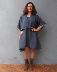 Linen Layering Dress Mori Girl, Bolero Vintage Embroidery Linen Dark Grey size 8 EU size 38 Layer Dress, Mori Girl, Vintage Embroidery, Casual Street Style, Dress Clothes For Women, Beautiful Fashion, Dark Grey, Nice Dresses, Knee Length