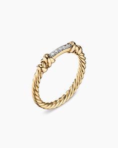 In the Helena Collection, David Yurman returns to the longer, leaner twist of his first handmade Cable bracelet, wrapping the iconic form with 18K yellow gold threads accented with hand-set pavé diamonds. 18-karat yellow gold Pav diamonds, 0.05 total carat weight Ring, 4mm Cablespira® is a patented DY construction that is highly flexible and exceptionally comfortable to wear."} David Yurman Petite Helena Wrap Band Ring in 18K Yellow Gold with Diamonds, 4mm | Women's | Size 5 David Yurman Bands, David Yurman Wedding Band, Petite Jewelry, Dancing Diamond, David Yurman Ring, David Yurman Bracelet, Cable Bracelets, Horse Jewelry, Women's Rings