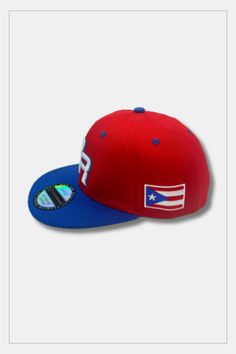 Puerto Rico Caps Exclusive Design PR Red - Blue. Especial 3D Red Fitted Hat For Baseball Season Streetwear, Red Flat Brim Fitted Hat For Streetwear, Red Hip Hop Fitted Hat For Streetwear, Red Sporty Snapback Hat With Flat Bill, Red Flat Bill Snapback Hat For Streetwear, Red Fitted Cap For Streetwear, Red Sporty Fitted Hat With Flat Bill, Red Fitted Hat With Curved Brim For Streetwear, Red Hip Hop Style Baseball Cap For Sports