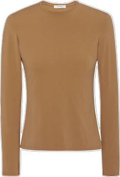 Elegant Brown Crew Neck Top, Sportswear Jersey Crew Neck Top, Seamless Second-skin Crew Neck Top, Fitted Brown Crew Neck Knit Top, Brown Long Sleeve Wool Top, Second Skin, The Row, The Selection, Crew Neck