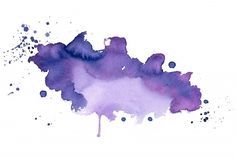 a watercolor painting of purple and blue ink splatters on a white background