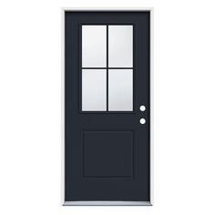 a black door with three panes on the side