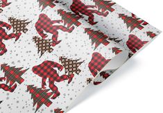 christmas wrapping paper with red and white plaid pattern on it, featuring an image of santa claus