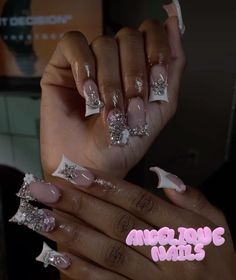 Dimond Nails Ideas, White Junk Nails, Henna Nails, Retro Nails, Punk Nails