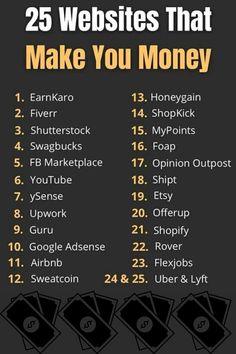 the 25 web sites that make you money infographical poster on black background photo