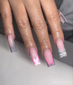 Pink Acrylic Base Nails Designs, Short Nail Designs Spring 2023 Square, Nice Acrylic Nails Design, Medium Length Nail Inspo Acrylic, Freestyle Medium Acrylic Nails, Light Pink Freestyle Nails, Cute Nails Acrylic Baddie, Sza Singer Inspired Nails, Cute Nail Sets Medium