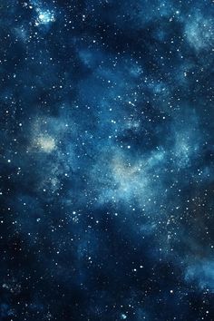 an image of the night sky with stars and clouds in blue, black and white colors