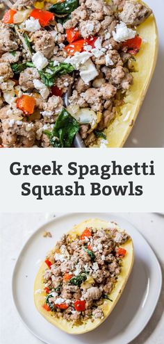 greek spaghetti and squash bowls are the perfect side dish for any meal