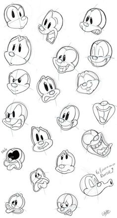 some cartoon faces drawn in pencil