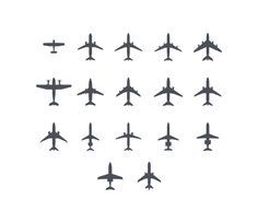 an image of nine airplanes flying in the sky together on a white background with space for text