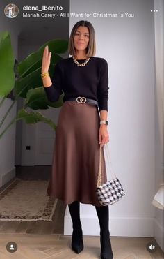 trends ideas with satin long skirt how to style silk maxi skirt women skirt ootd Midi Slip Skirt Outfit Fall, Daytime Dressy Outfits, Silky Skirt Outfit Fall, Long Silk Skirt Outfit Fall, Silk Skirt And Boots Outfit, Taupe Satin Skirt Outfit, First Date Restaurant Outfit, Berry Color Dress, Silk Brown Skirt Outfit