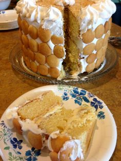 a piece of cake sitting on top of a plate next to a slice of cake