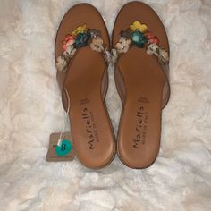 New Mariella Sandals. Size 8 Brown Open Toe Sandals For Spring, Brown Wedge Heel Sandals For Spring, Brown Slip-on Heels For Vacation, Spring Vacation Leather Heels, Brown Heels For Spring Vacation, Lucky Brand Sandals, Bling Sandals, Adjustable Shoes, Black Flip Flops