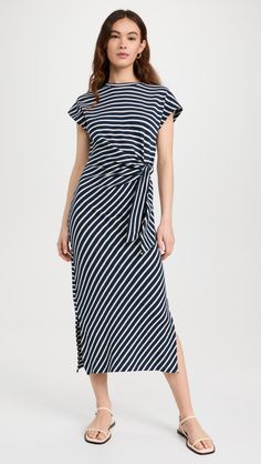 Casual Short Sleeve Maxi Dress With Side Slits, Short Sleeve Cotton Dresses With Side Slits, Striped Short Sleeve Dress With Tie Waist, Fitted Striped Short Sleeve Maxi Dress, Casual Cotton Maxi Dress With Side Slits, Fitted Striped Maxi Dress With Short Sleeves, Casual Cotton Maxi Dress With Tie Fastening, Short Sleeve Maxi Dress With Side Slits For Daywear, Casual Cotton Maxi Dress With Tie Waist