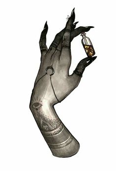 a drawing of a hand holding a bottle with something in it's left hand