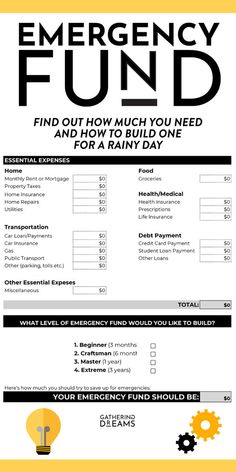 the emergency fund form is shown in black and white