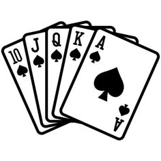 four playing cards in black and white