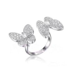 Sterling Silver over Gold Plating CZ Size 6 1/2-7 adjustable Fingers Rings, Butterfly Rings, Double Butterfly, The Butterfly Effect, Unique Butterfly, Diamond Butterfly, Open Rings, Necklace For Girlfriend, Butterfly Effect