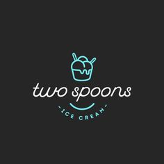 two spoons ice cream logo on a black background with blue and white lettering,