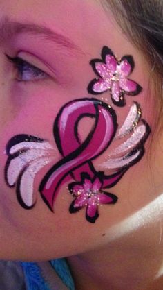 Pink ribbon face painting #rifacepainting #facepaint #cancersucks #gloriagemma #breastcancerawareness Cheek Art, Pink Awareness, Health Tattoo, Pink Day