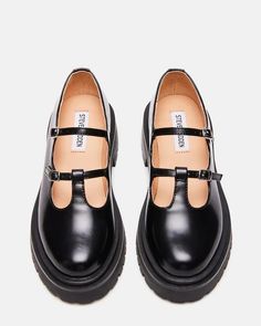 LOTTI Black Leather Mary Jane Loafer | Women's Loafers – Steve Madden Leather Loafers Women, Black Leather Loafers, Leather Socks, Leather Mary Janes, Women's Loafers