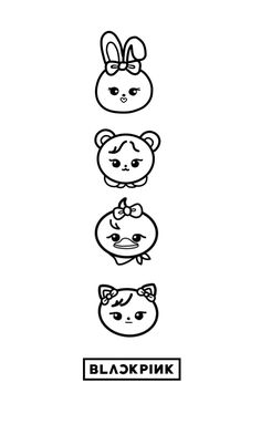 the black and white drawing shows four different faces, each with an animal's head on