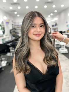 Asian Balayage Ashy Brown, Black Hair Transformation, Asian Balayage Hair, Blonde Dyed Hair, Winter Balayage, Ash Brown Hair Balayage, Asian Blonde, Medium Brunette Hair