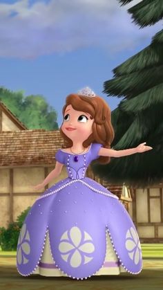 the princess in her purple dress is waving