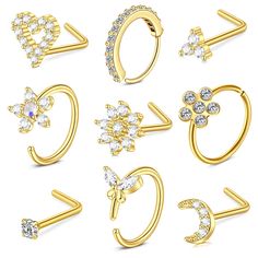 PRICES MAY VARY. Package: 4pcs diamond nose hoop rings, 5pcs L shaped nose rings, total 9pcs nose piercing jewelry coming with a gift velvet bag Nose Piercing jewelry size: nose hoops - 20gauge (0.8mm); gold nose rings hoop inner diameter: 5/16"(8mm); L shaped nose studs - 20g (0.8mm), Nose piercing stud bar length: 7mm Nose Piercings material: Hypoallergenic and nickel free Hypoallergenic Surgical Stainless Steel, bendable nose rings with ROUND ENDS (not bluntly cut edges) and High Polished Smo Nose Ring Stud Gold, 18g Nose Ring, Rose Gold Nose Ring, Tiny Nose Studs, L Shaped Nose Ring, Nose Piercing Hoop, Nose Piercing Stud, Piercing Kit, Piercing Tragus