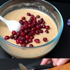 there are two pictures one has cranberries and the other has food in it