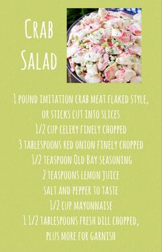 the recipe for crab salad is shown in green