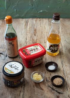 Ingredients for making ssamjang sauce are presented. Korean Bbq Ribs, Korean Chili Paste