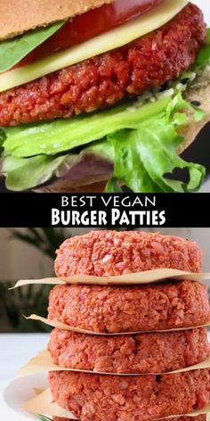 burger patties stacked on top of each other with the words best vegan burger patties