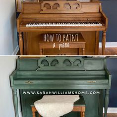 an old piano has been painted green with white paint