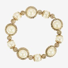 Pearl Type: Simulated PearlsFeatures: StretchCircumference: 7 InchMetal Color: Gold ToneMetal: AlloyCare: Wipe CleanCountry of Origin: Imported Pearl White Round Pearl Bracelet For Party, Vintage Pearl Beaded Bracelet, Vintage Gold Pearl Bracelet With Round Beads, Gold Vintage Pearl Beaded Bracelet, Party Pearl Bracelet, Vintage Gold Pearl Bracelets, Vintage Round Pearl Bracelet, Round Metal Beaded Bracelets For Party, 1928 Jewelry