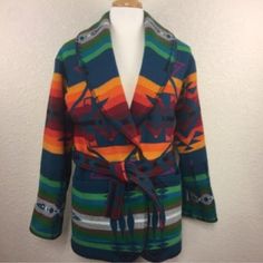 Small Or Medium Please. I Keep Missing Great Buys, Please Let Me Know If You Are Willing To Part With One Like These. Pendleton Coat, Indian Blankets, Pendleton Jacket, Blanket Coat, Fabric Wool, Colored Fabric, Vintage Rainbow, Small Chest, Brilliant Colors