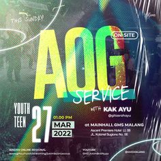 the poster for aog service with an image of a man in black and green