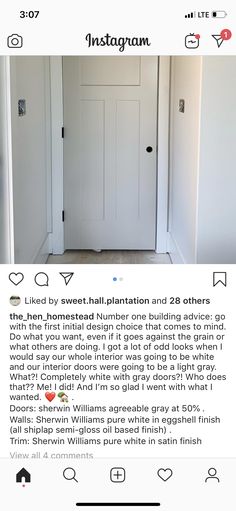 the instagram page on instagram com shows an image of a white door with black knobs