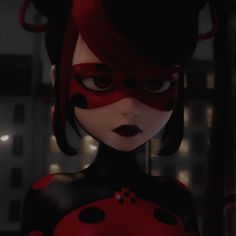 the animated character ladybug is wearing red and black