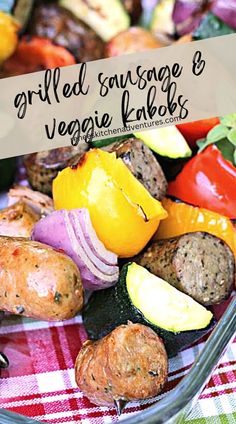 Fully cooked grilled sausage and veggie kabobs on skewers ready to eat. Grill Kabobs, Grilled Chicken Sausage, Veggie Side Dish Recipes, Chicken Sausages, Quick Pasta Recipes, Easy Grilled Chicken, Fried Fish Recipes