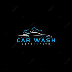 car wash logo design with blue lights and clouds in the dark background, automobile, vehicle, auto png and psd