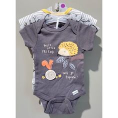 Set Of 3 As Shown Above, 2 Snap Bottom Closure Please Message With Any Questions About Measurements, Material, Etc New With The Tags Cute Gray Cotton Onesie, Gray Cotton Onesie For Playtime, Casual Gray Onesie For Playtime, Graphic Onesies, White Onesie, Gerber Baby, Bear Outfits, Boy Onesie