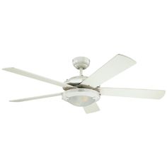 a white ceiling fan with three blades