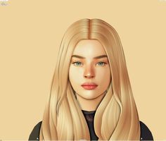 a woman with long blonde hair and blue eyes is shown in this digital art image