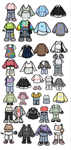 an image of children's clothes in different colors and sizes on a white background