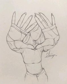 a drawing of a person holding their hands up