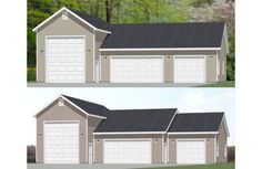 two garages side by side with one attached to the other