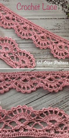 the crochet lace pattern is shown in pink