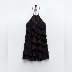 Zara Fringed Rhinestone Mini Dress Black Bnwt Chic Embellished Zara Dresses, Embellished Black Summer Dresses, Zara Embellished Sleeveless Dress, Summer Black Embellished Mini Dress, Zara Black Halter Neck Dress, Zara Black Halter Neck Mini Dress, Streetwear Skirt, Rhinestone Mini Dress, Zara Short Dress